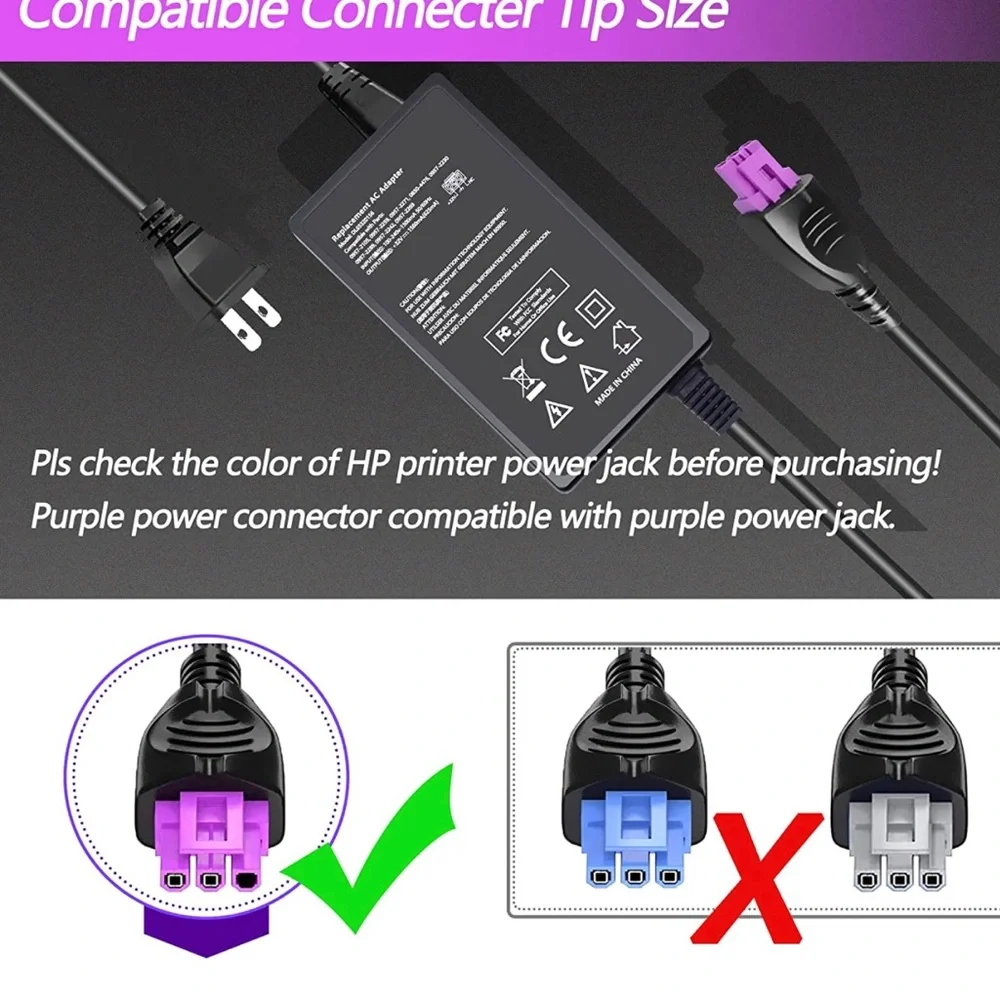 Hp printer Charger color black with on plug purple